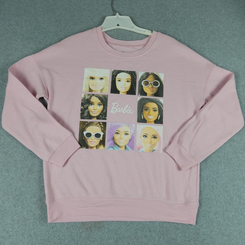 Barbie Sweatshirt Womens Large Pink Fleece Lined Graphic Print Crew Neck Casual